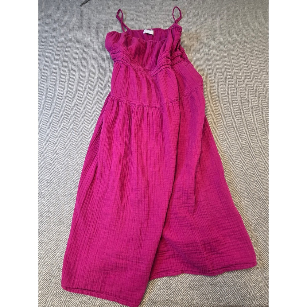 Old Navy Cami Midi Dress Women's L Pink Tiered Smocked Bodice Adjustable Straps